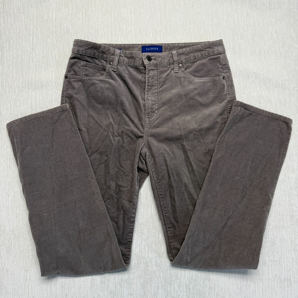 Talbots Corduroy Pants Womens 8 Gray Cotton Stretch High Waisted Straight Leg